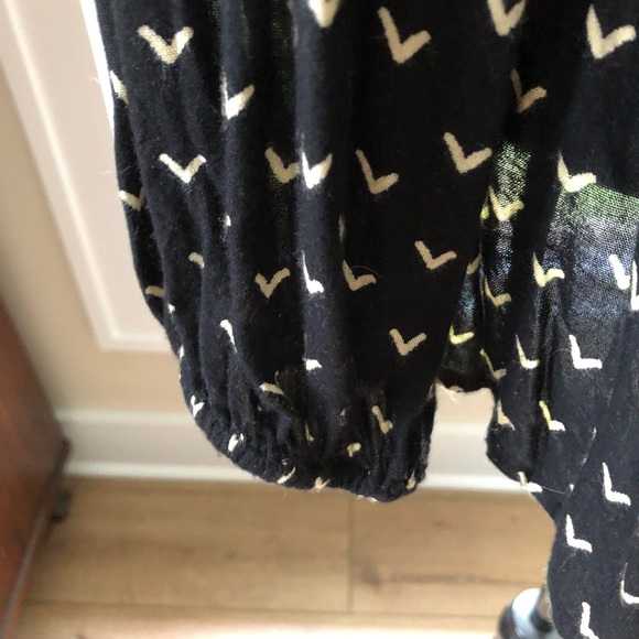 Sundance Black and White Embellished Tie Front Long Sleeve Blouse - Picture 6 of 7